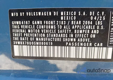 2025 Volkswagen Jetta 1.5T Sport из США, поврежденный, VIN 3VWBX7BU0SM080619